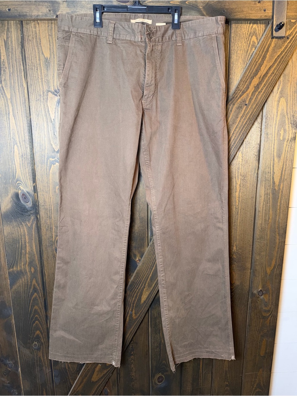 John Varvatos Pants Brown Cotton Chino Grunge Raw Hem Deconstructed Sz 38 X 35